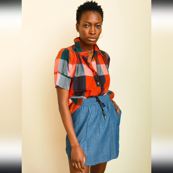 NWOT, Never A Wallflower, Light Blue Denim Track Skirt, Size Small - Picture 1 of 8